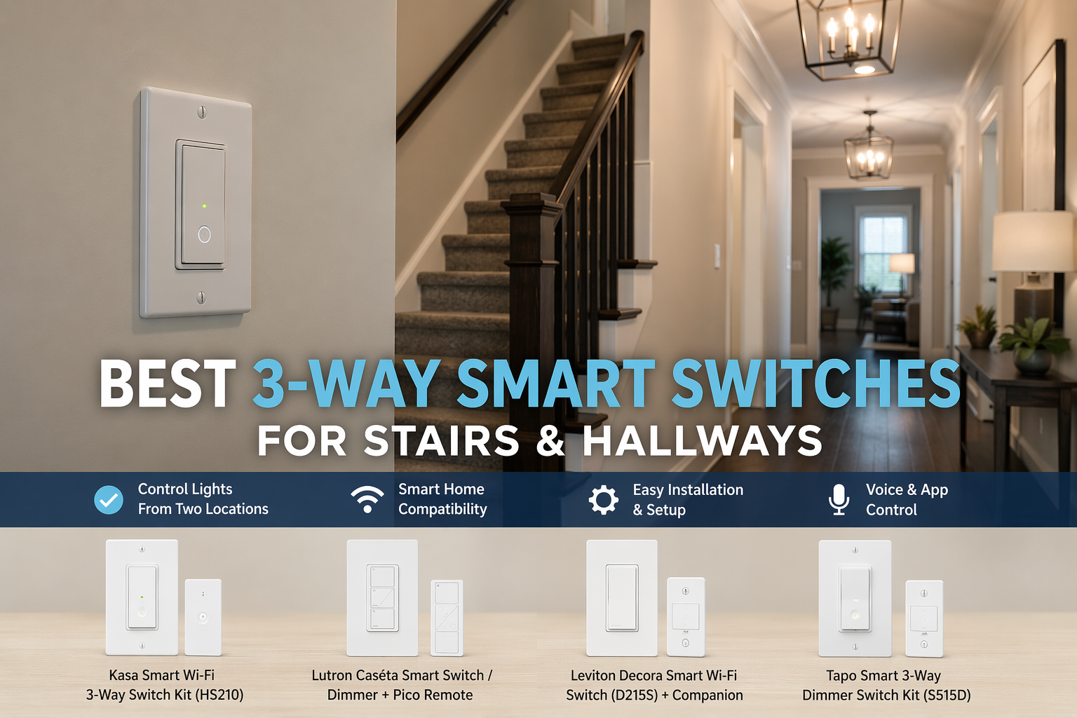 Best 3-way smart switch installed on wall controlling staircase and hallway lighting in a modern smart home
