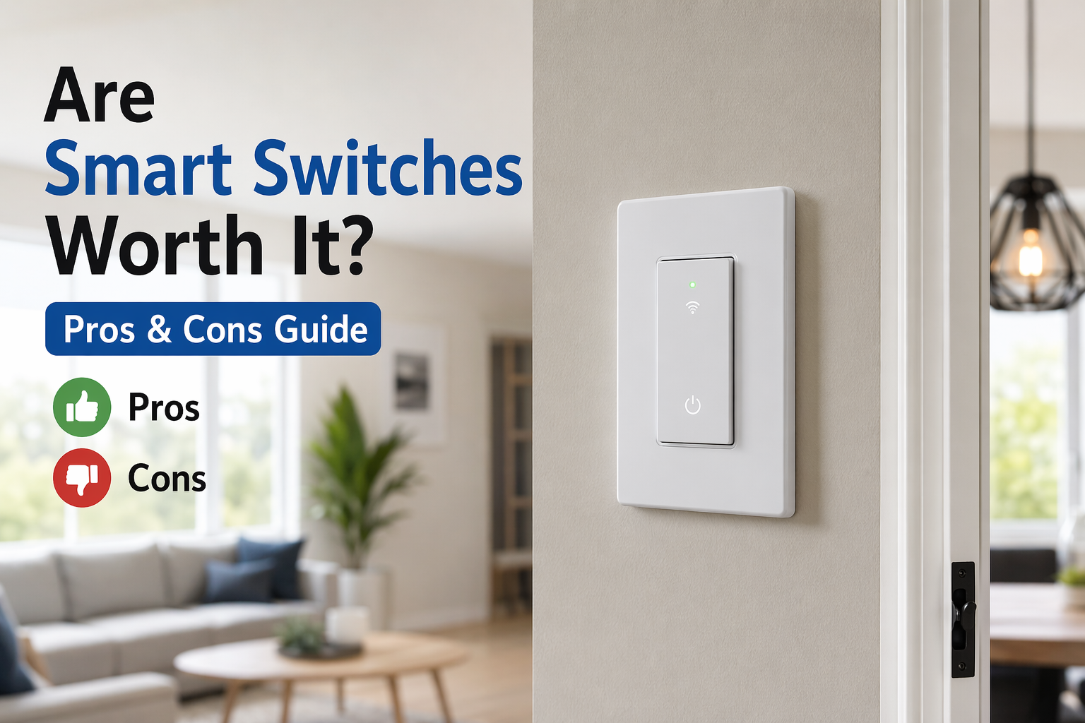 Are smart switches worth it displayed as a wall-mounted smart light switch in a modern living room environment
