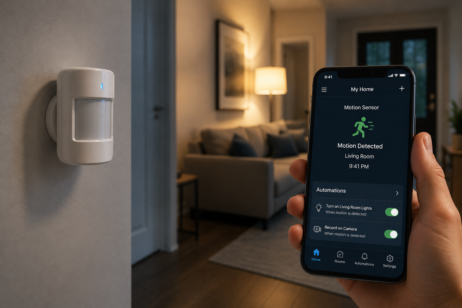 best smart motion sensors for home automation detecting movement in modern smart home hallway