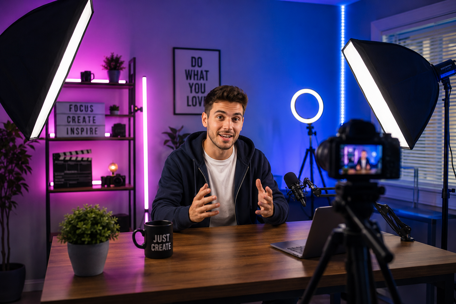 smart lighting setup for filming videos at home with RGB creator studio and filming lights