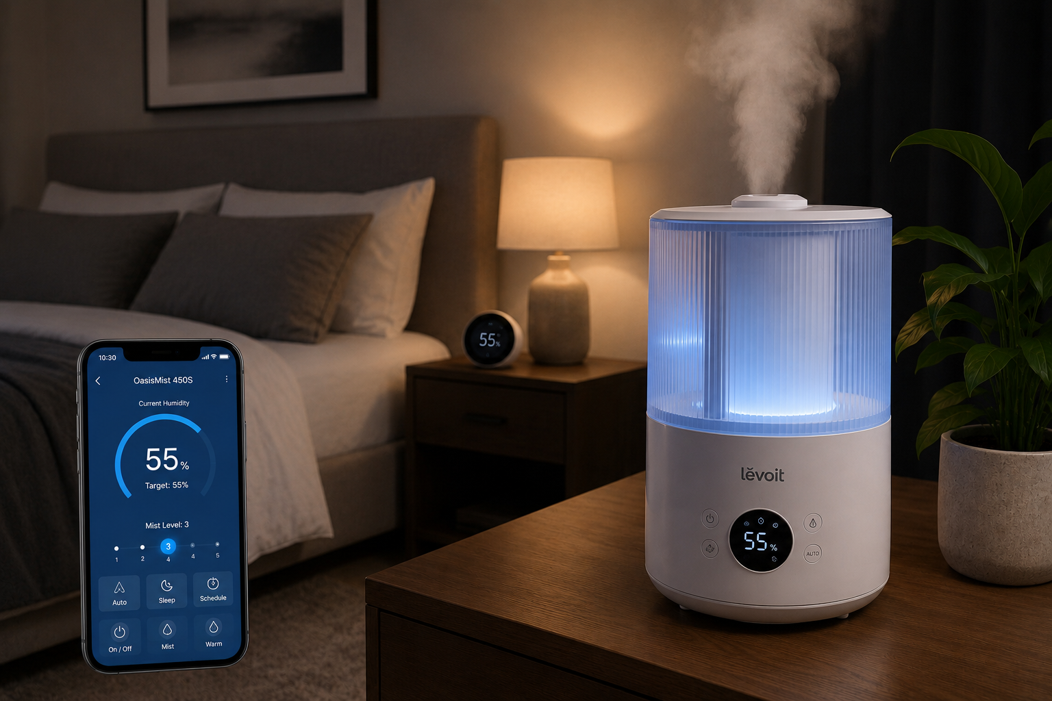 best smart humidifiers for dry air with quiet smart bedroom humidifier and app controls in modern home